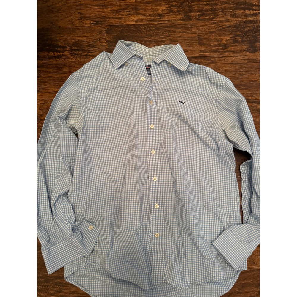 Vineyard Vines Mens M Blue Gingham Whale Shirt Long Sleeve Button Down Cotton